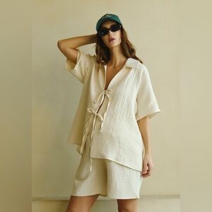 Nothing Fits But Triple Muslin Nursing Top & Shorts Set in Eggshell